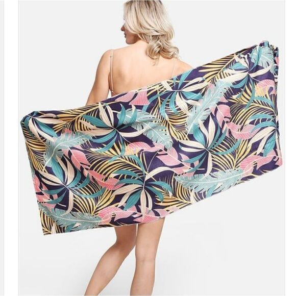 Beach Towel Tote Bag 2 in 1 Tropical Leaves Print - Picture 3 of 10